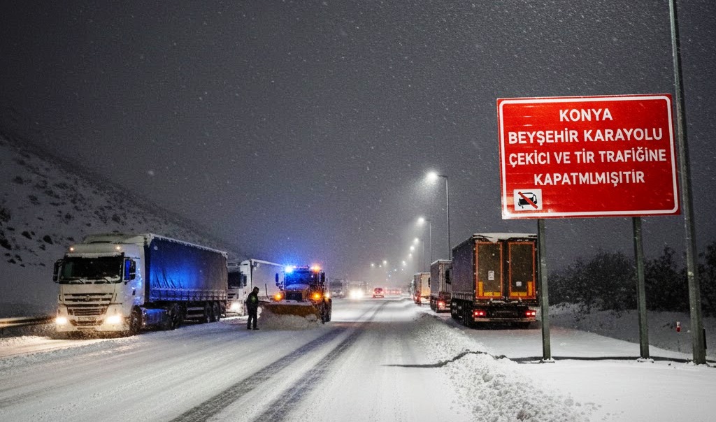Konya’da Kar Yağışı Etkisini Artırdı: Bazı Yollar  Tır  ve Çekici Ulaşımına Kapatıldı
