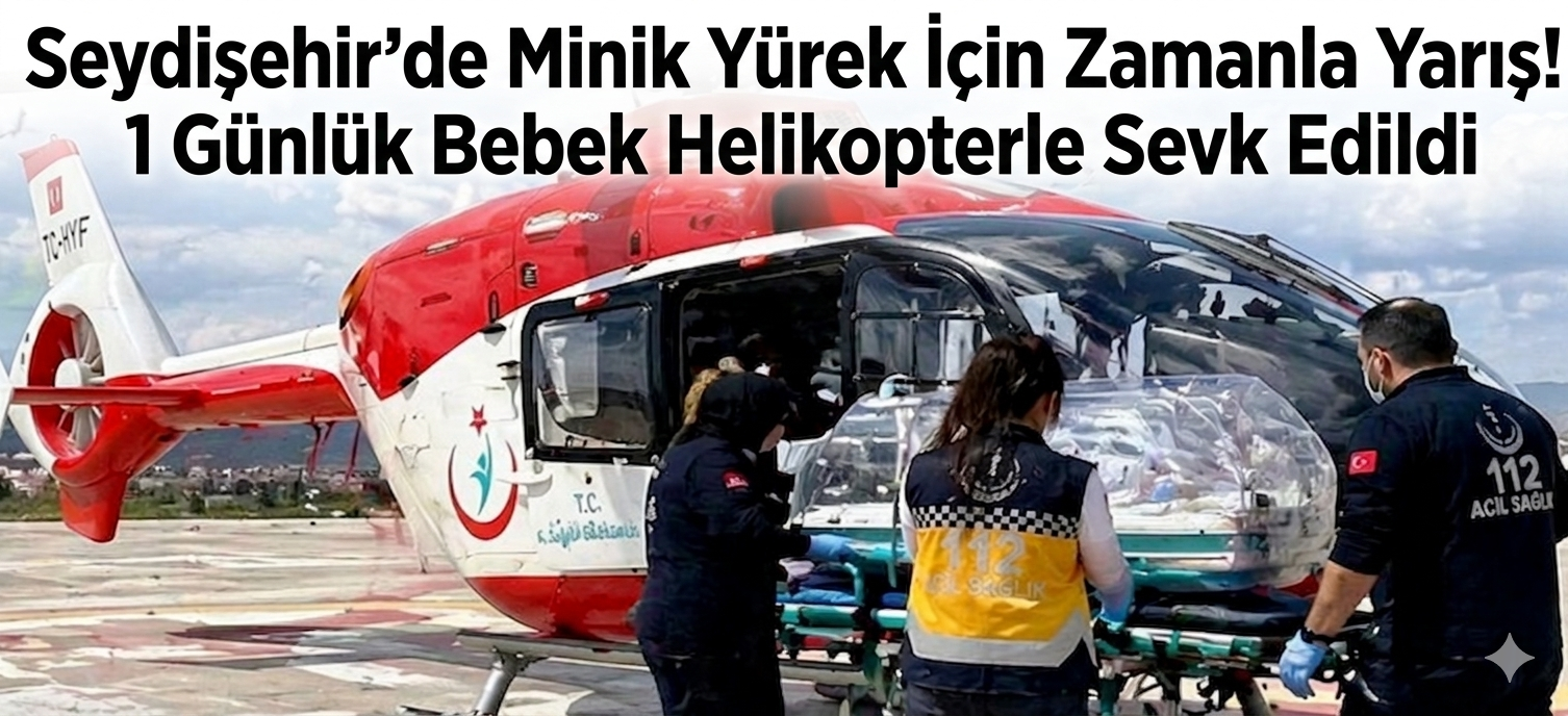 Seydişehirde  Minik Yürek İçin Zamanla Yarış! 1 Günlük Bebek Helikopterle Sevk Edildi