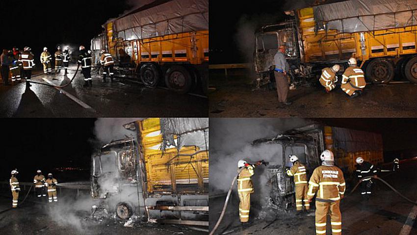 Konya plakalı kamyon, çıkan yangında kül oldu