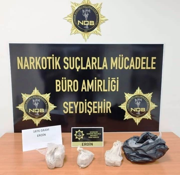 Seydişehir'de Şüphe üzerine durdurulan aracın koltuğuna gizlenmiş eroin ele geçirildi