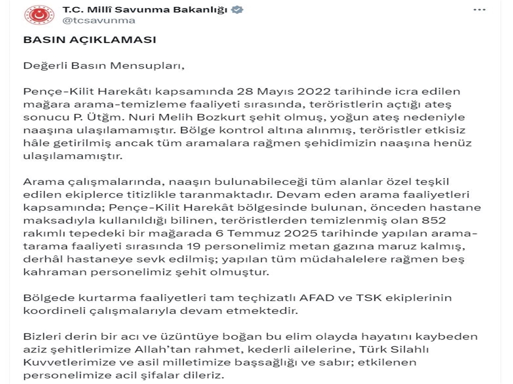 Pençe-Kilit'te Metan Gazı Faciası: 5  Askerimiz Şehit  oldu - Görsel 1