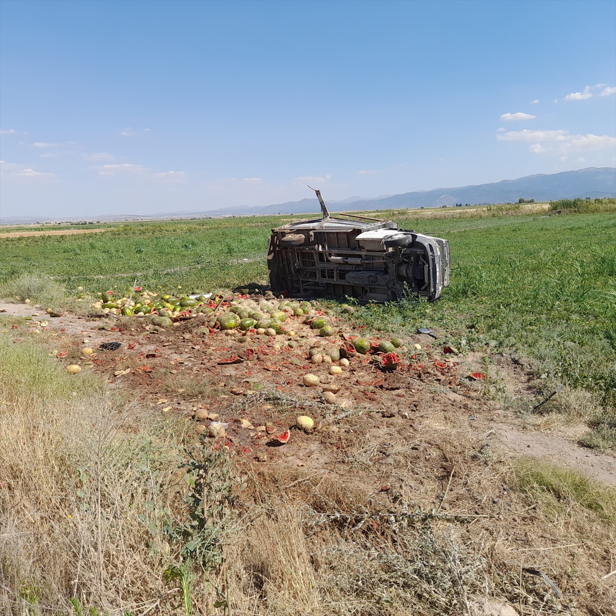 Seydişehir'de tekeri patlayan kamyonetin tarlaya devrilmesi sonucu 2'si çocuk 3 kişi yaralandı - Görsel 1