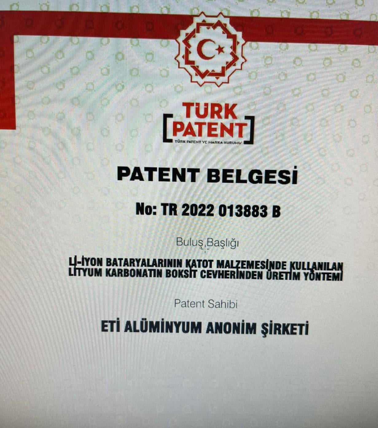 ETİ Alüminyum’da Gurur Tablosu: Lityum Karbonat Üretimine Patentli Başarı - Görsel 1
