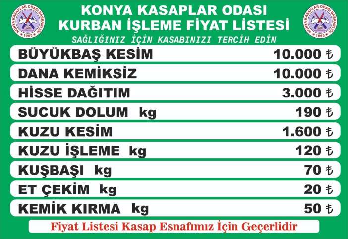 Konya’da 2026 Yılı Kurban Kesim ve İşleme Ücretleri Açıklandı - Görsel 1