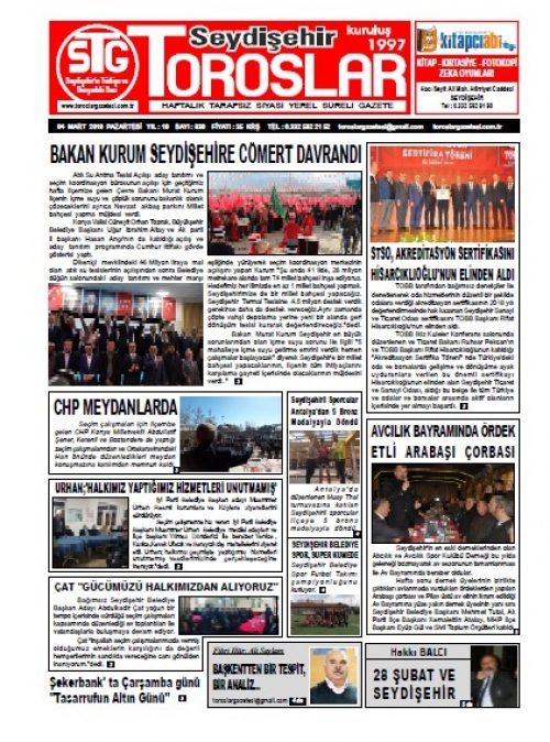 Seydişehir Toroslar Gazetesi 04.03.2019