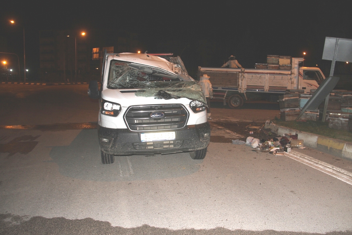 Beyşehirde  arı kovanı yüklü kamyonet devrildi