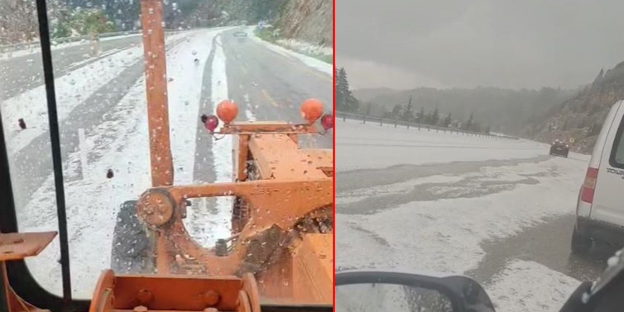 Seydişehir-Antalya Karayolu Dolu Altında Kaldı! Sürücüler Zor Anlar Yaşadı