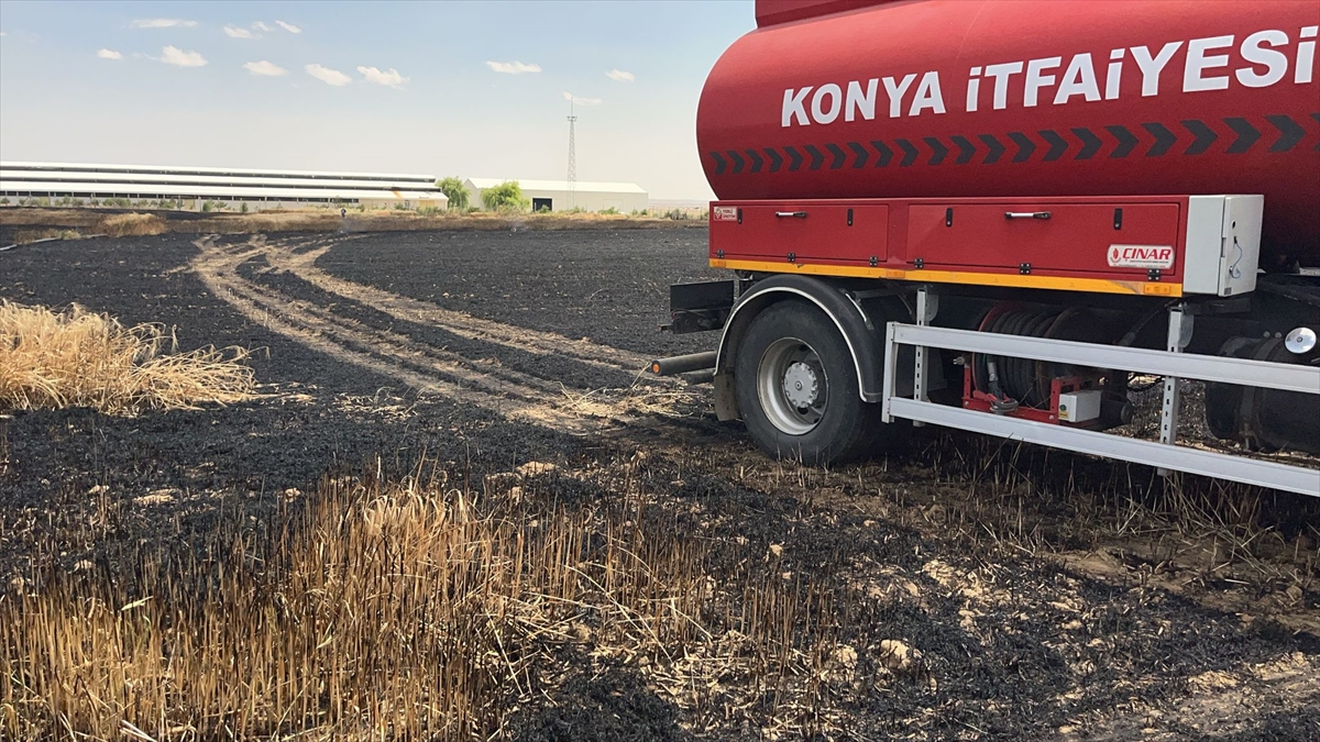 Konya'da buğday ekili arazide çıkan yangın söndürüldü