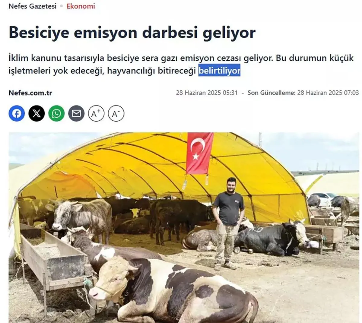 İklim Kanunu Teklifi ile hayvancılık bitecek, küçük işletmeler yok olacak  iddialarına  cevap 