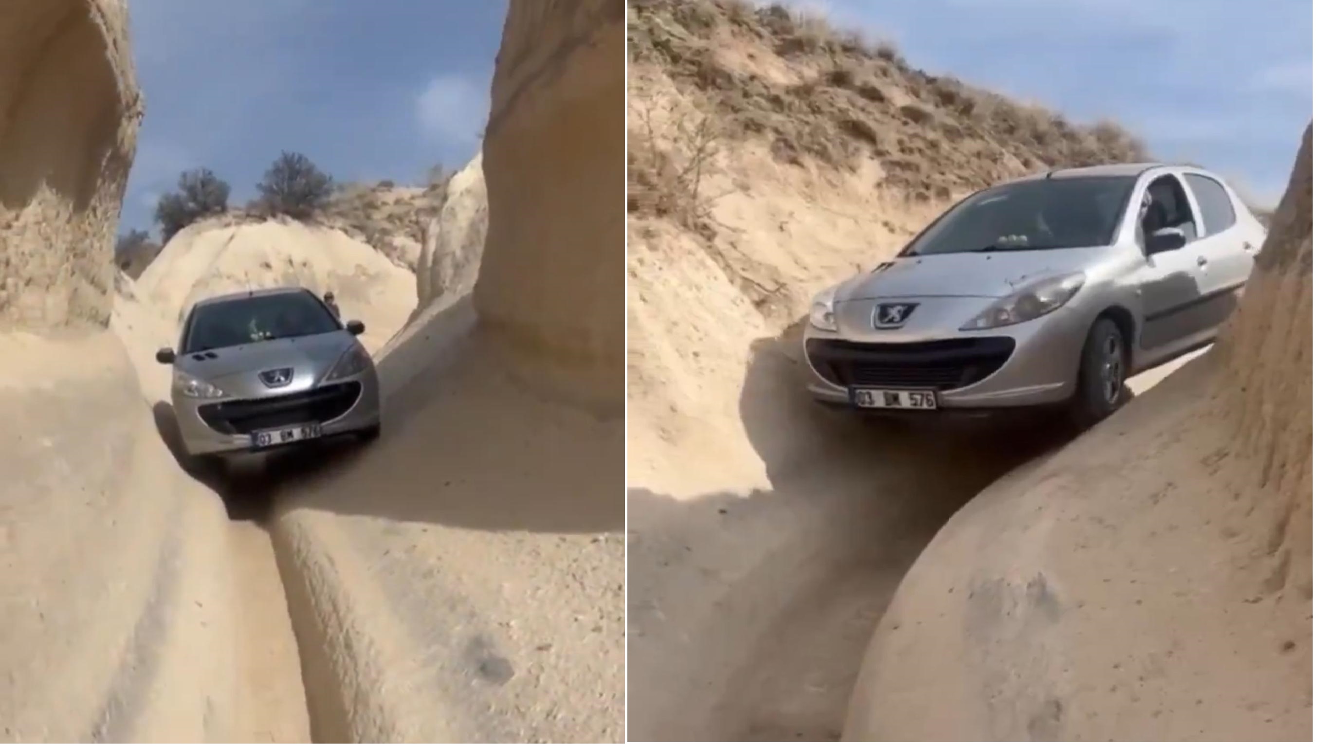 Nevşehir - Navigasyon yanlış yönlendirdi, sürücü peribacalarının arasında ilerledi