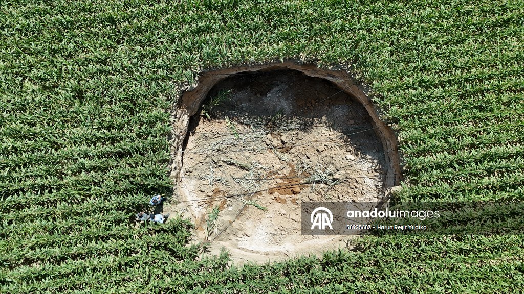 Karaman'da mısır tarlasında obruk oluştu