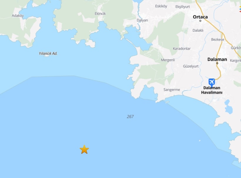 Muğla'nın Ortaca açıklarında 4.5 büyüklüğünde deprem 