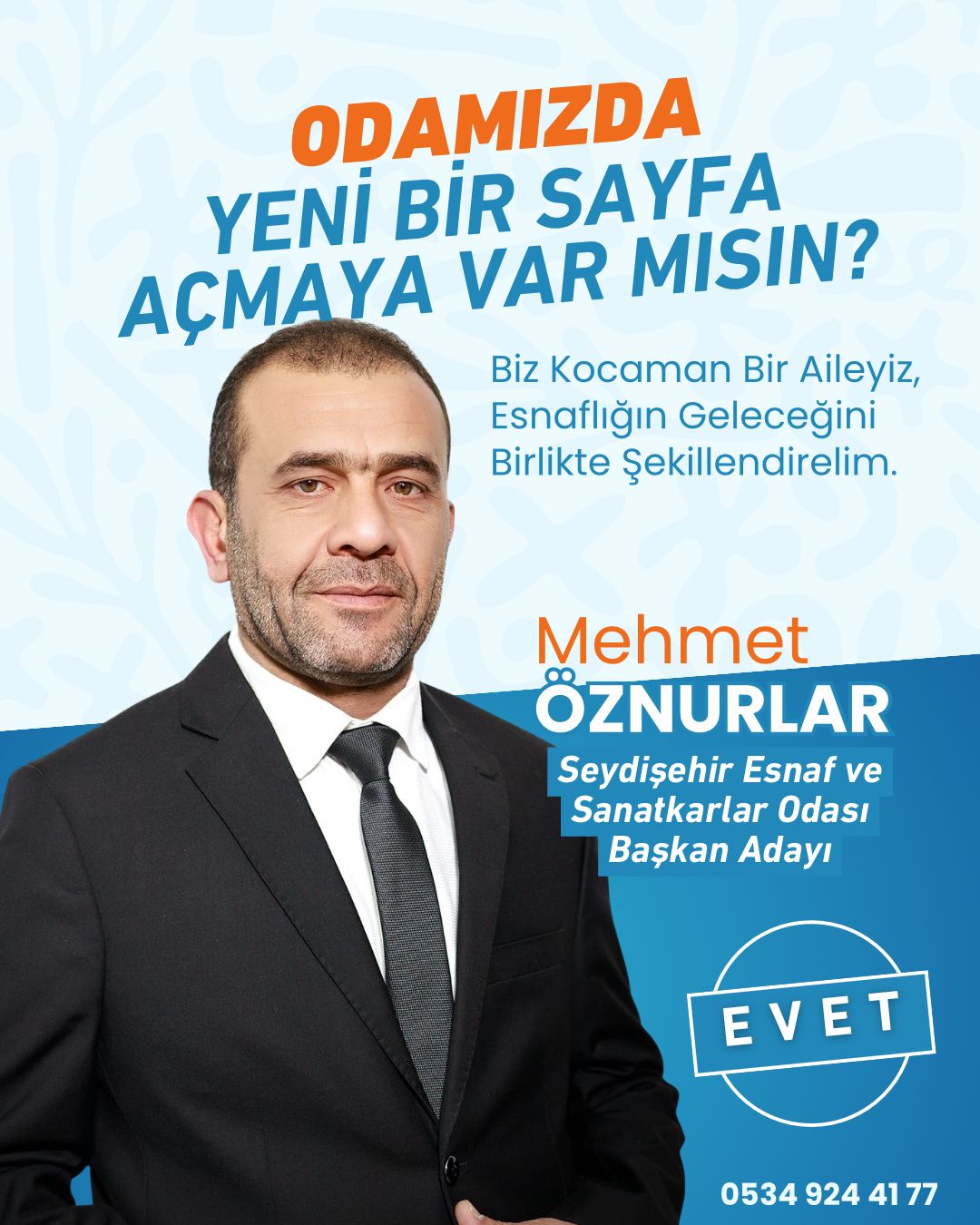 Mehmet Öznurlar, Seydişehir Esnaf Odası’na adaylığını açıkladı