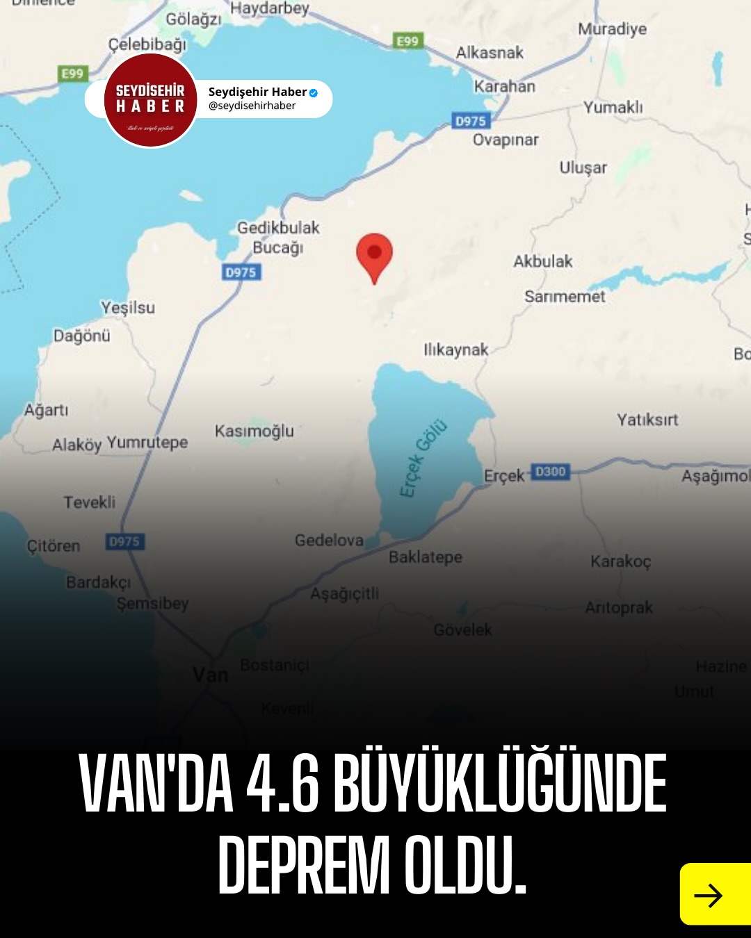 Van'ın Tuşba ilçesinde saat 22.17'de 4.6 büyüklüğünde deprem meydana geldi.