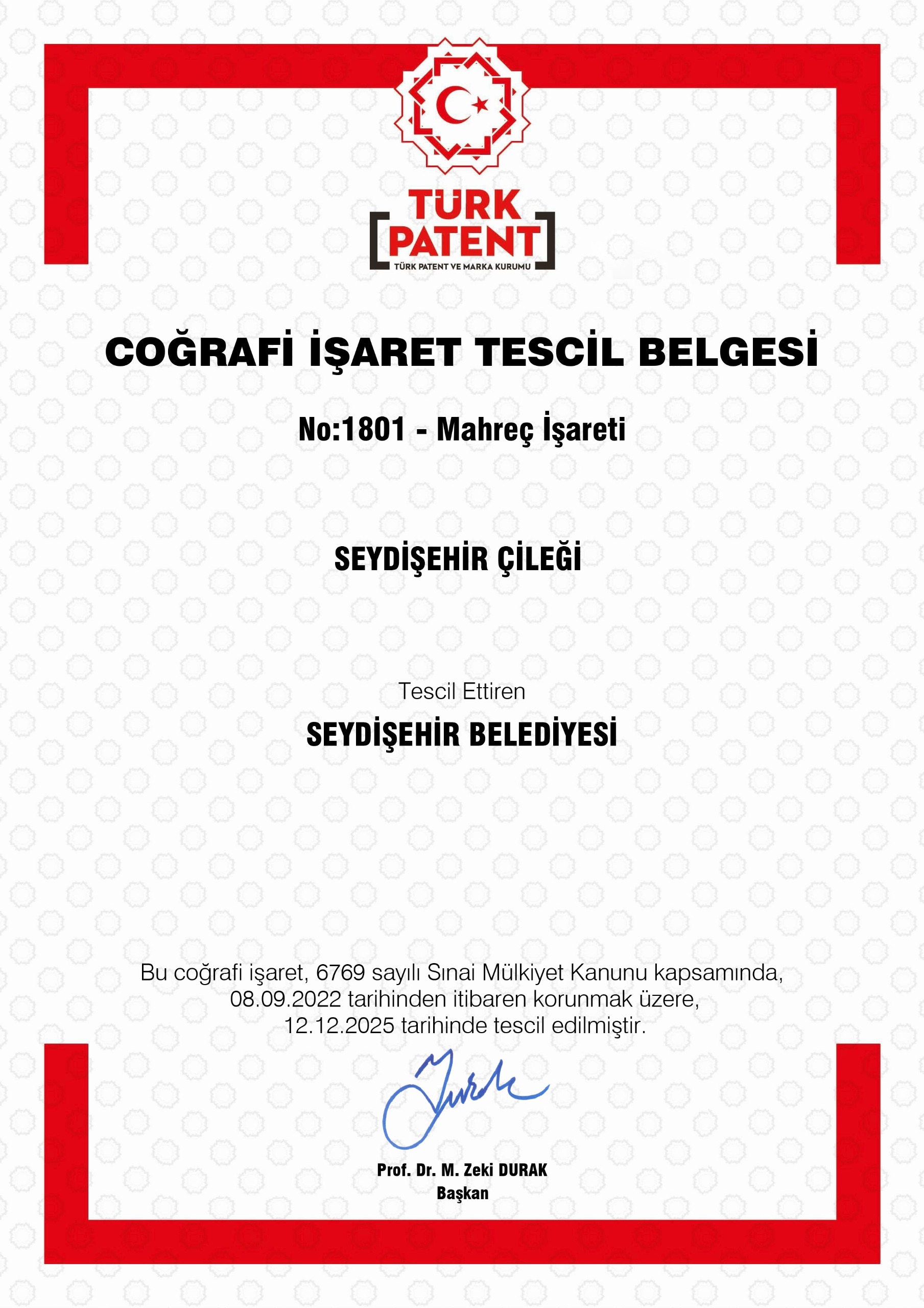 SEYDİŞEHİR ÇİLEĞİ TESCİLLENDİ 