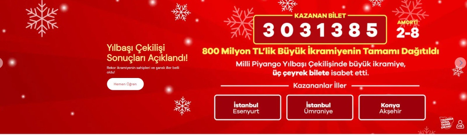 Milli Piyango'nun yılbaşı özel çekilişinde büyük ikramiye çeyrek bilete isabet etti