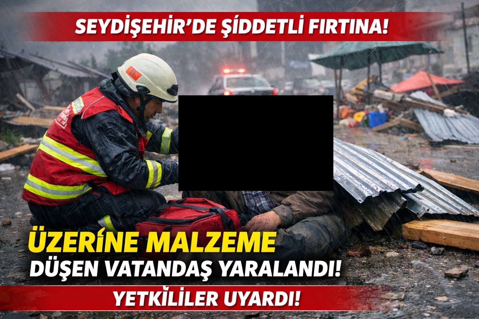 Seydişehir'de Şiddetli Fırtına: Üzerine Malzeme Düşen İsmail Y. Yaralandı!