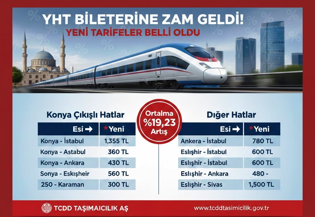 YHT biletlerine zam geldi! Konya çıkışlı hatlarda yeni tarifeler belli oldu
