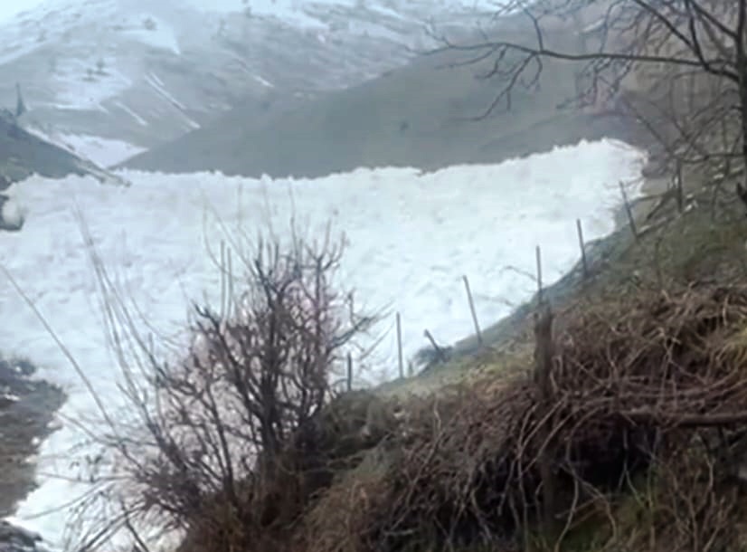 Hakkari-Çukurca kara yoluna çığ düşme anı kamerada 