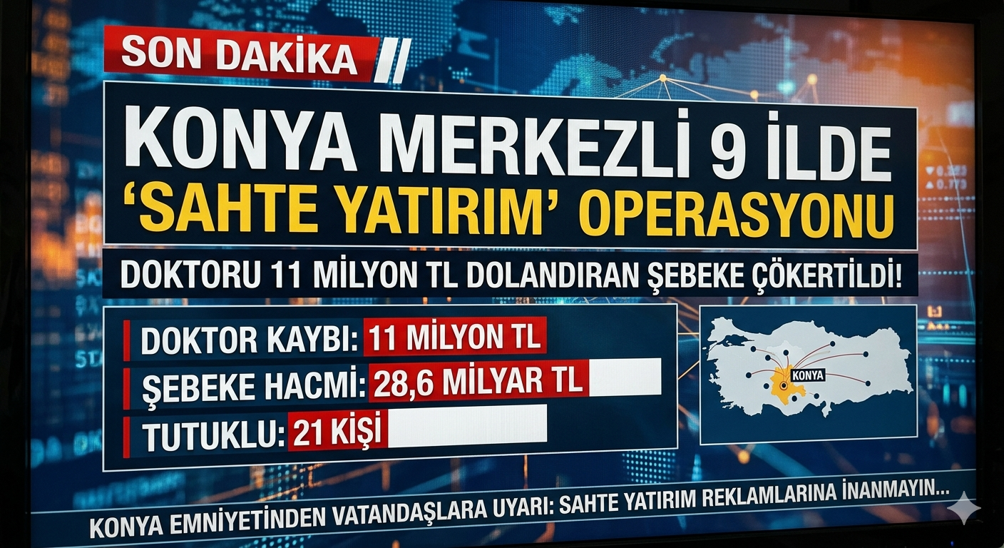 Konya Merkezli Dev Operasyon: Doktoru 11 Milyon TL Dolandıran Şebekenin 28,6 Milyarlık Çarkı Deşifre Oldu!