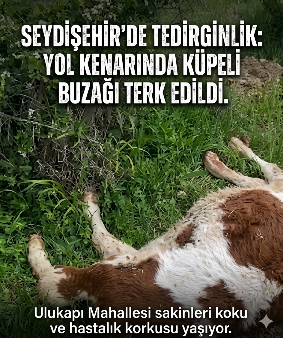 Seydişehir’de Yol Kenarına Bırakılan Ölü Buzağı Mahalleliyi Tedirgin Etti