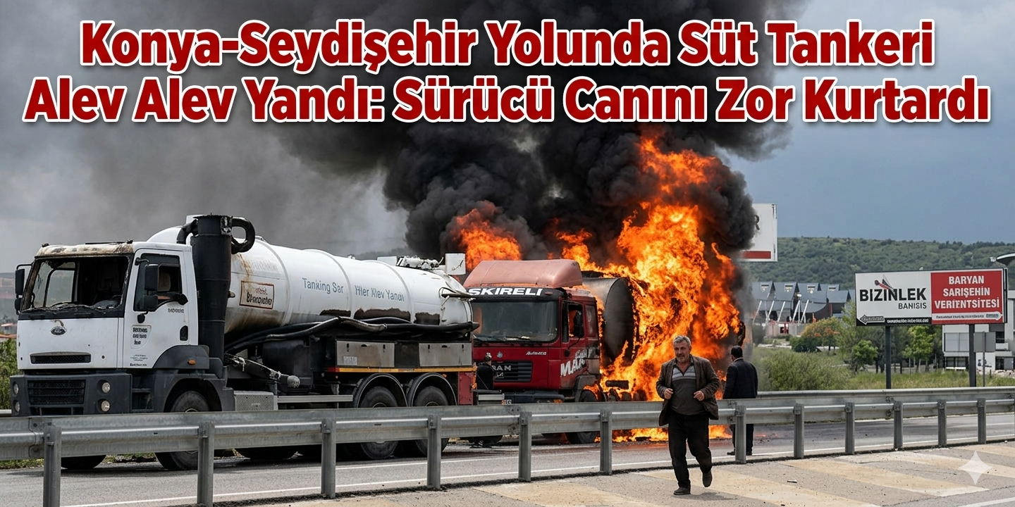 Konya-Seydişehir Yolunda Süt Tankeri Alev Alev Yandı: Sürücü Canını Zor Kurtardı