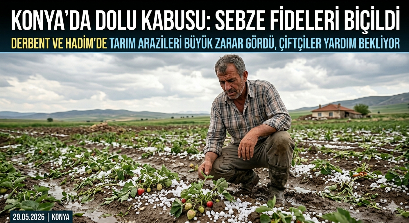 Konya’da   fındık  büyüğünde  yagan Dolu ile  Sebze Fideleri ve Meyve Bahçeleri Yerle Bir Oldu