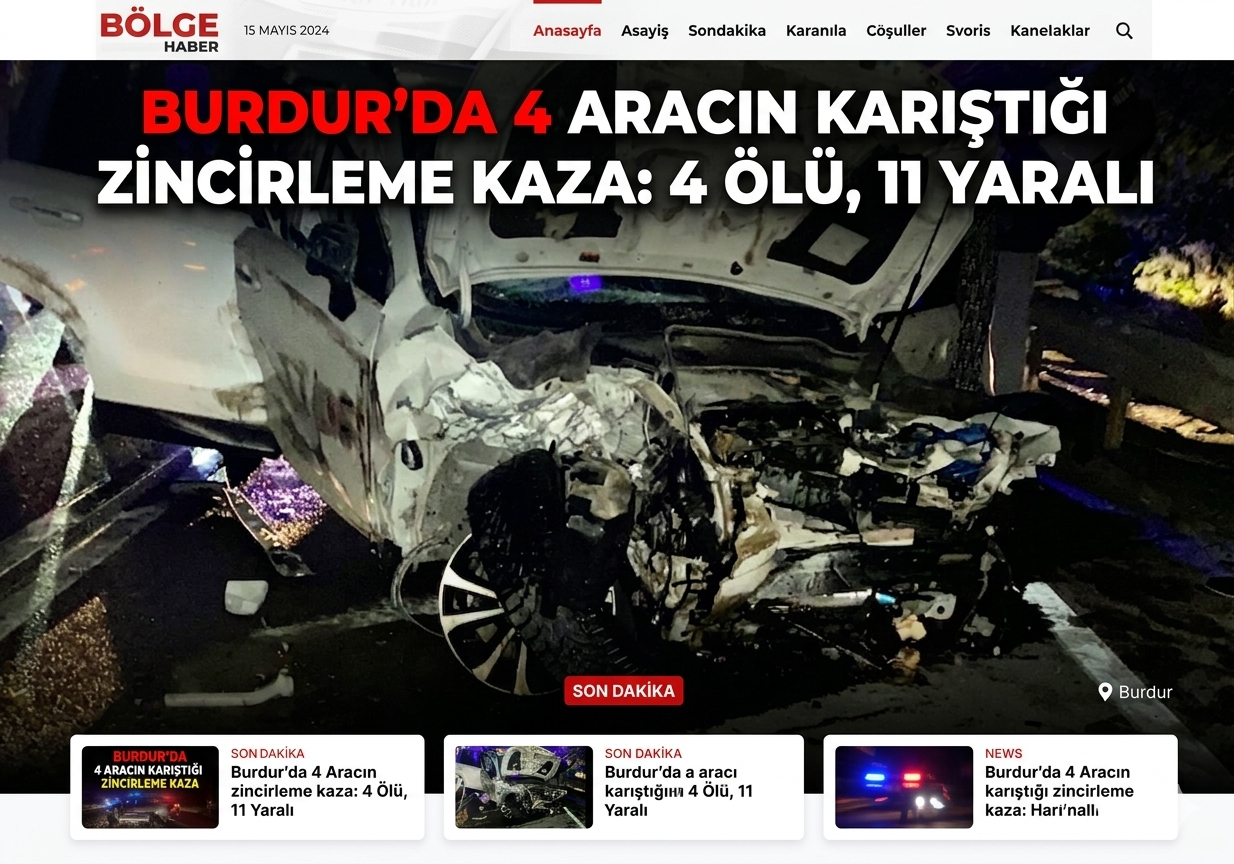 Burdur'da 4 aracın karıştığı zincirleme kaza: 4 ölü, 11 yaralı