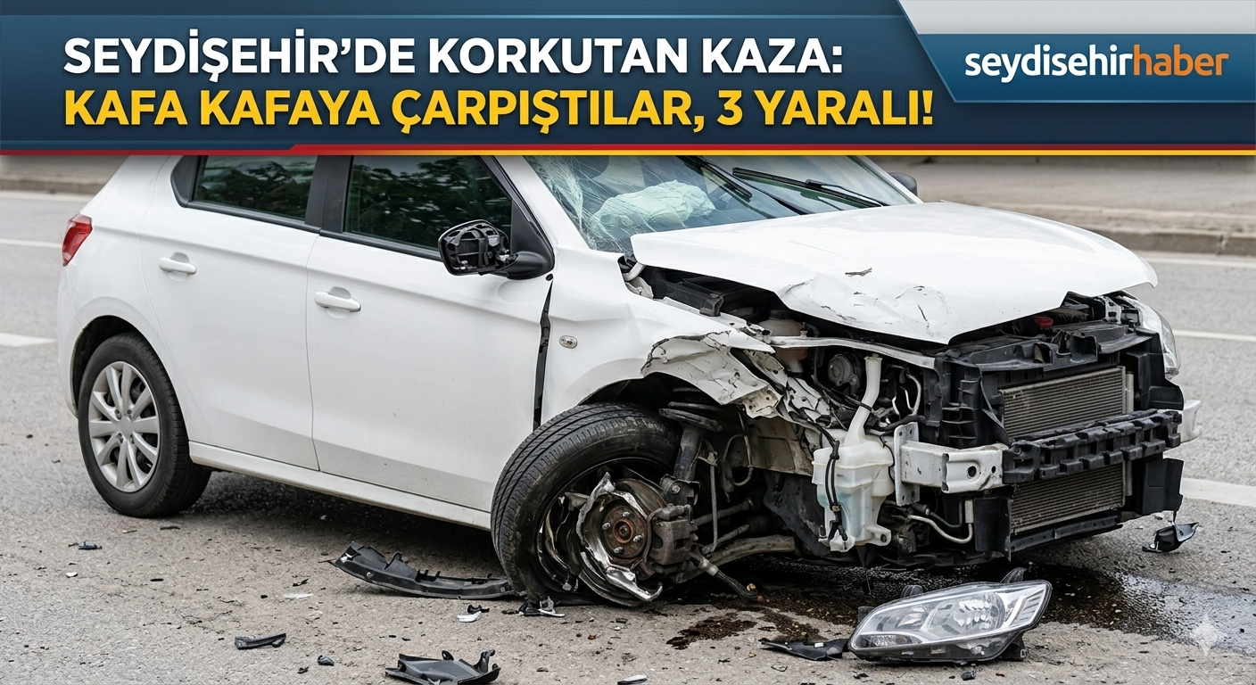 SEYDİŞEHİR'DE KORKUTAN KAZA: KAFA KAFAYA ÇARPIŞTILAR, 3 YARALI!