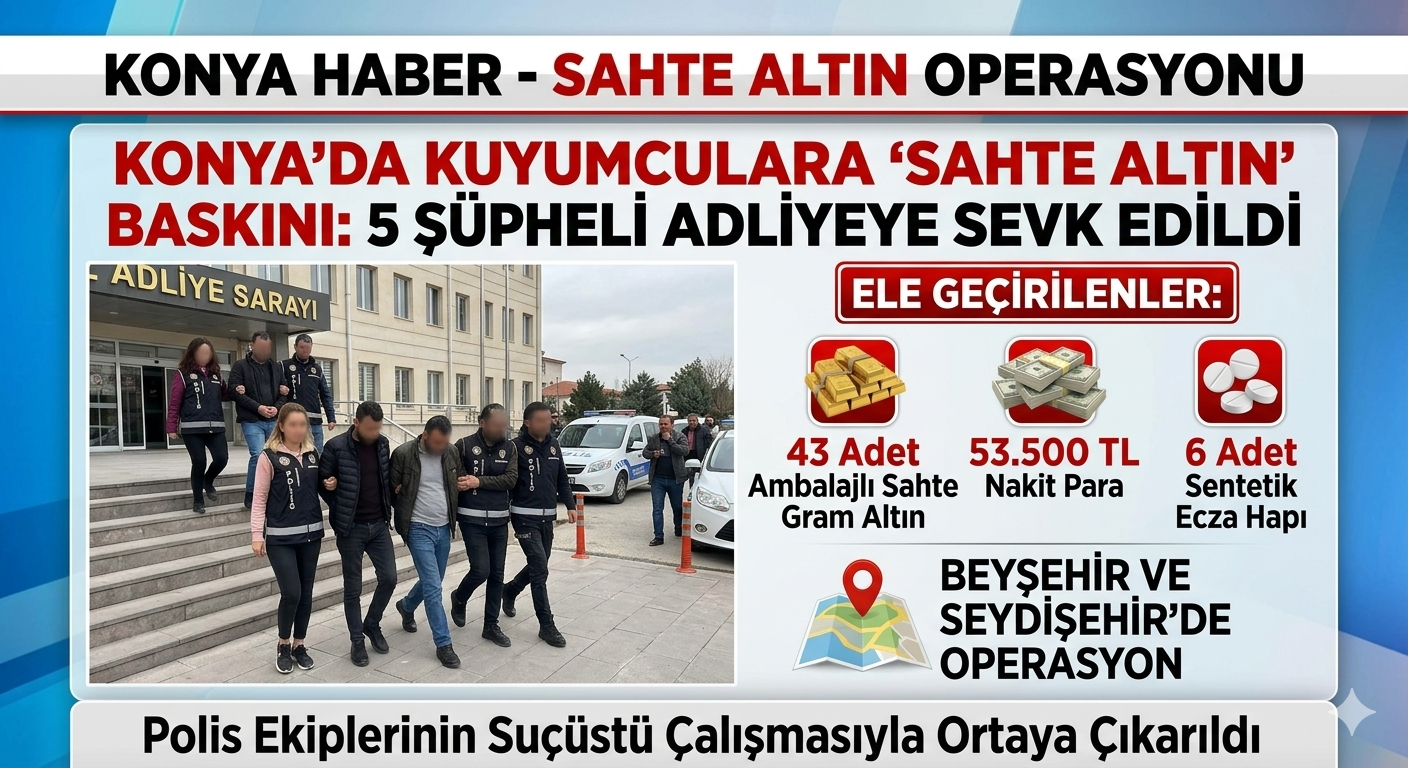 Seydişehirde sahte gram altınlarla yakalanan zanlılar adliyede