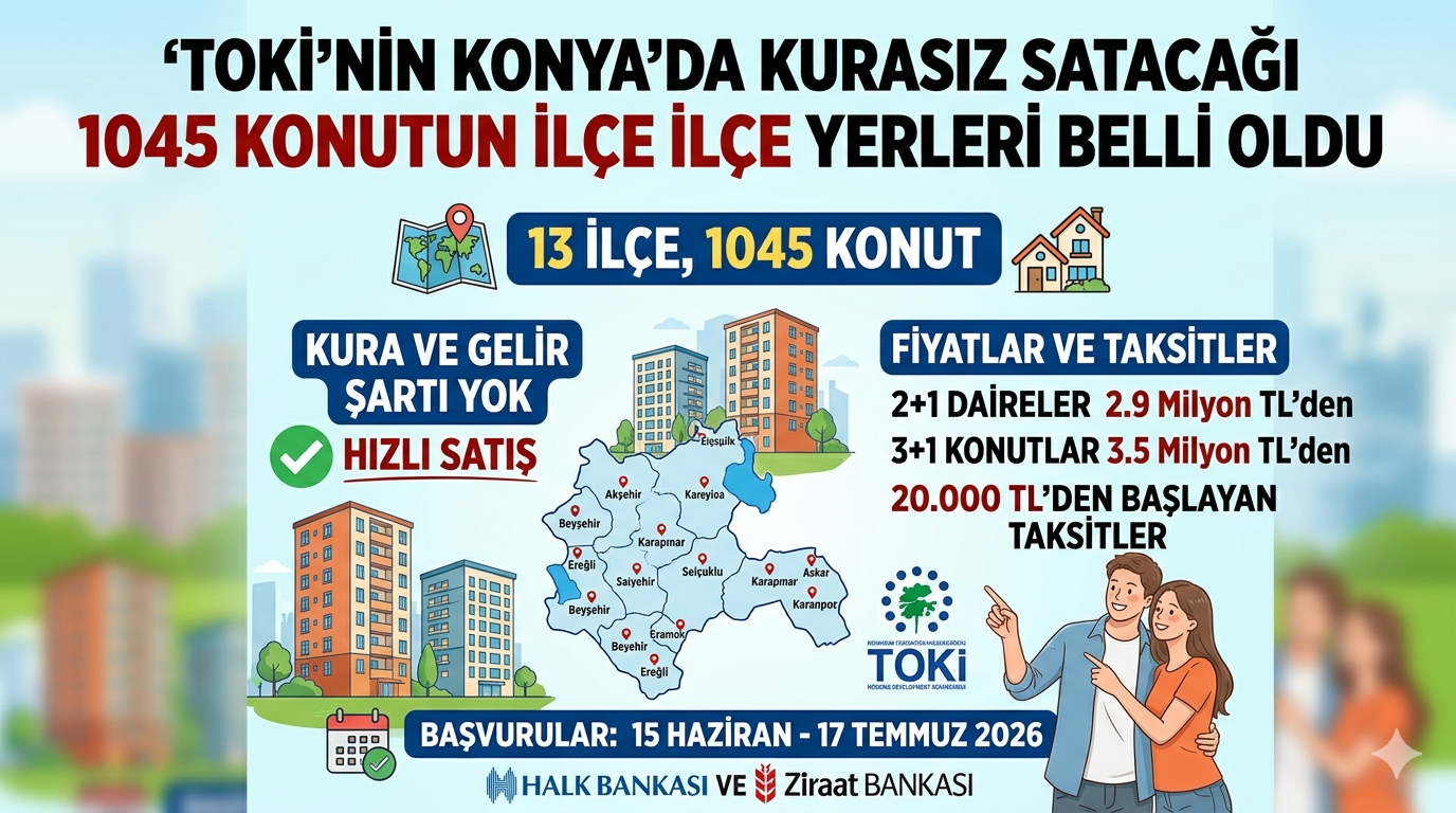 TOKİ Konya Kurasız Konut Satışı: 13 İlçede 1045 Konut Detayı Belli Oldu!