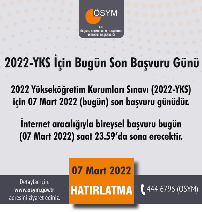2022 YKS başvuruları bugün sona eriyor