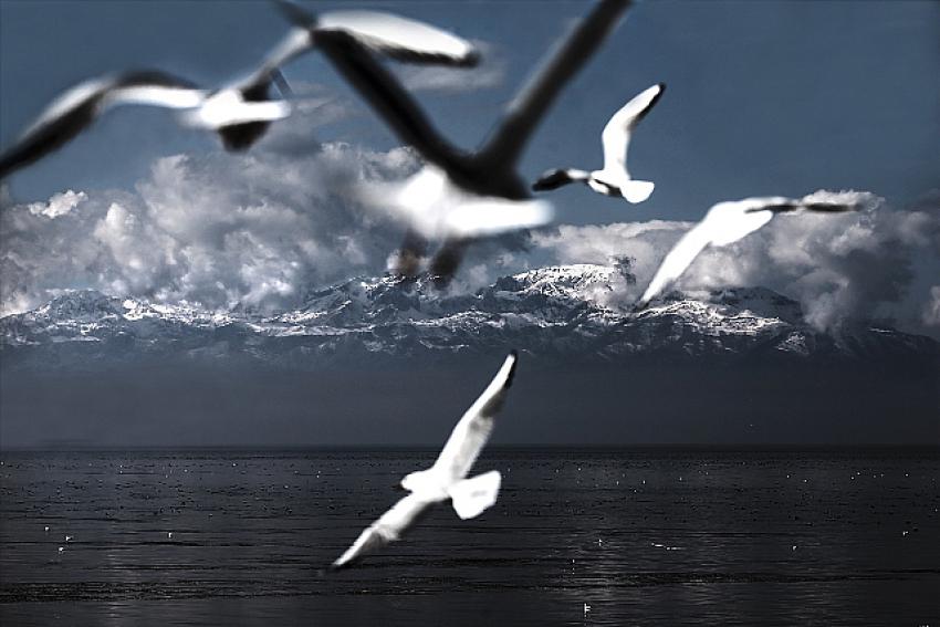 Anamas Dağı'nın yükseklerinde kar, eteklerinde sonbahar havası var