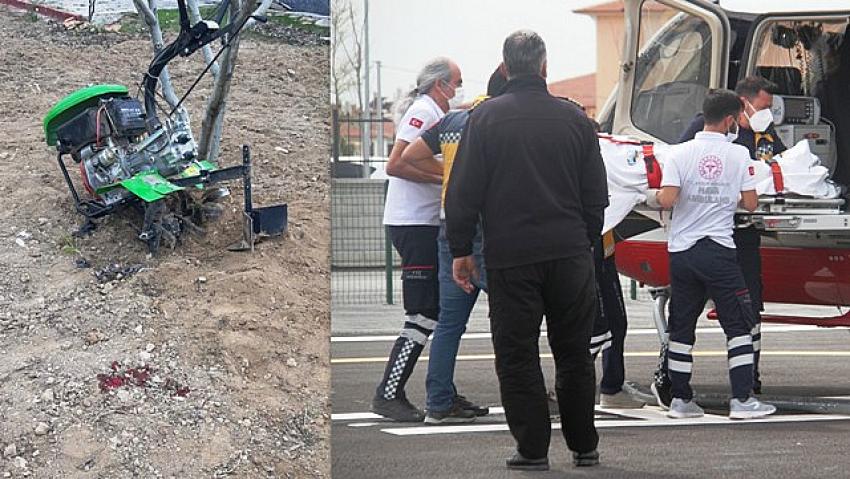  Beyşehir'de Ayaklarını çapa makinesine kaptıran kadın ambulans helikopterle nakledildi