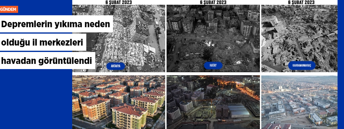 Depremlerin yıkıma neden olduğu il merkezleri havadan görüntülendi