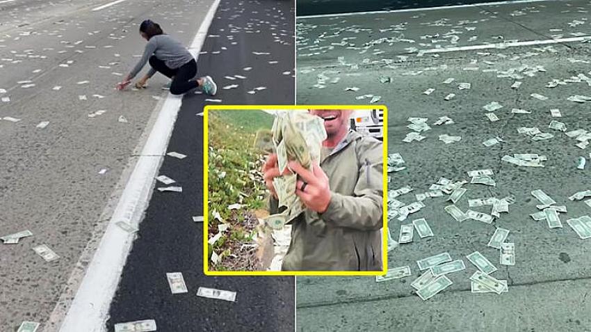 Dolarlar yola saçıldı, trafik durdu! Herkes para topladı