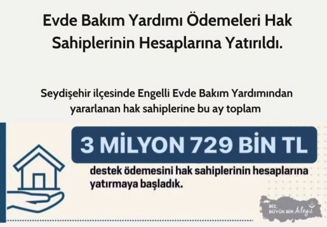 Evde Bakım Yardımı ve Sosyal Ekonomik Destekler hak sahiplerinin hesabına yatırıldı.