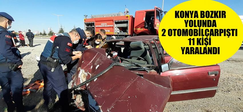 Konya'da 2 Otomobil  çarpıştı 11  kişi yaralandı.
