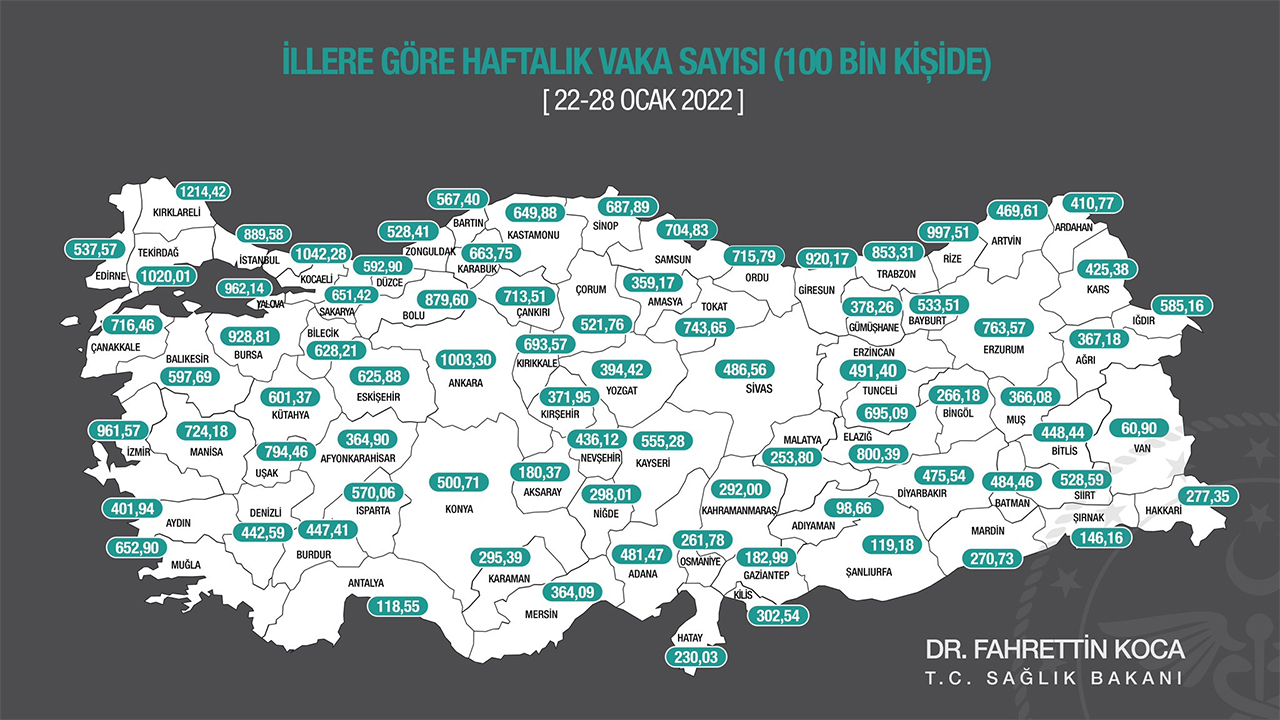 Konya'da her 100 bin kişide 500,71 kişide virüse rastlandı