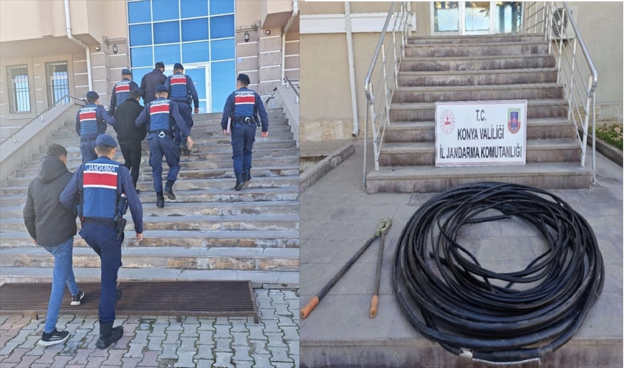 Konya'da kablo hırsızlığı yaptıkları iddiasıyla 3 şüpheli tutuklandı