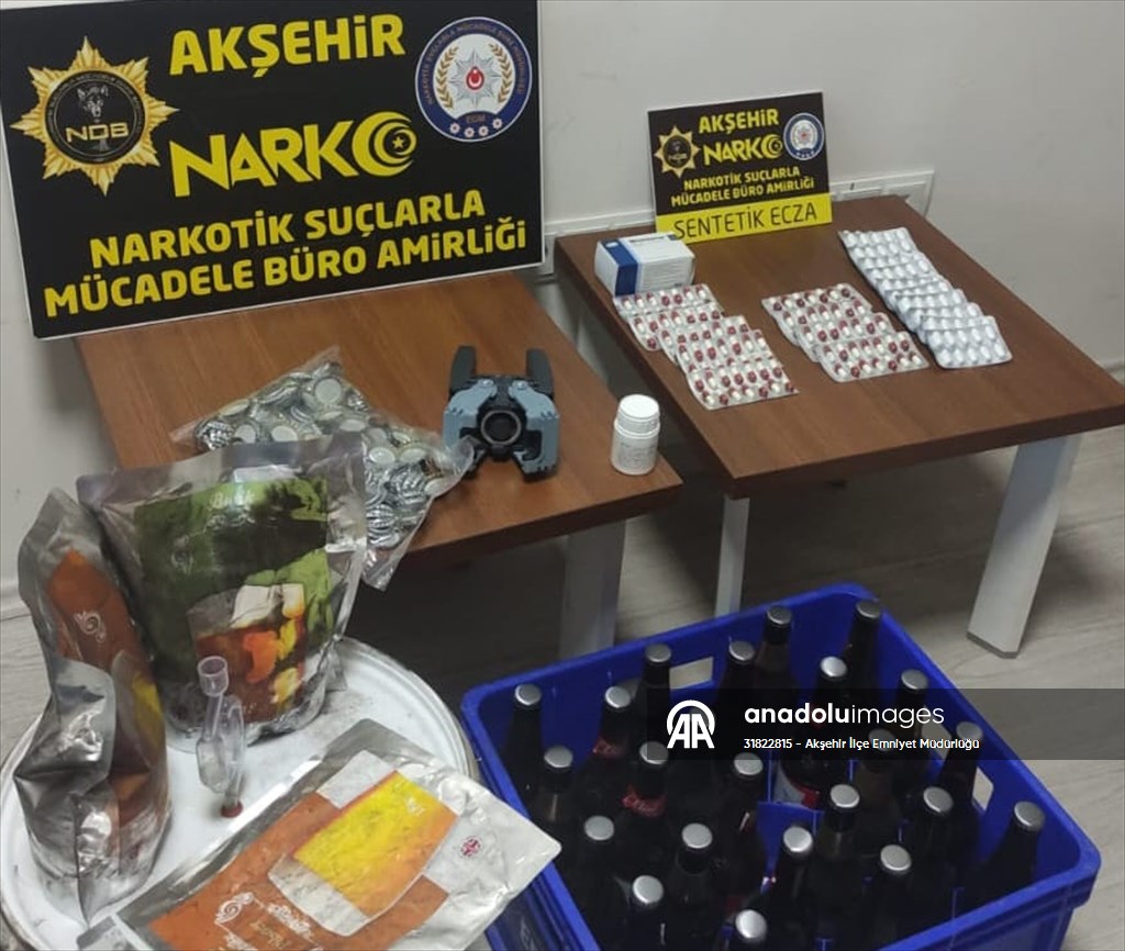 Konya'da uyuşturucu ve sahte içki operasyonunda 1 şüpheli tutuklandı