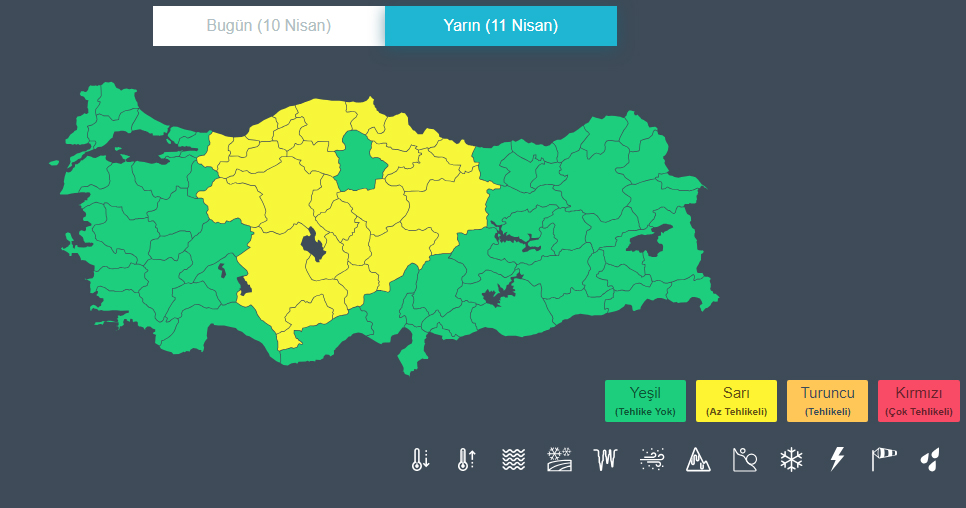 KONYANIN 31 İLÇESİNE  SARI KODLU UYARI