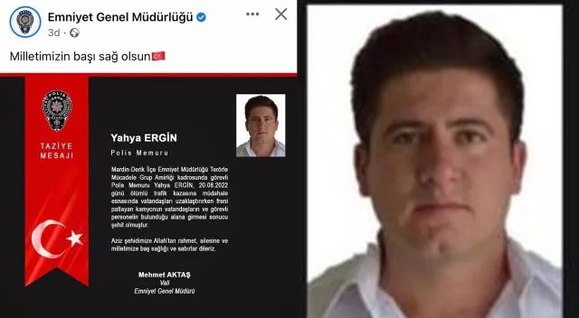 Mardin'deki trafik kazasında polis memuru Yahya Ergin şehit oldu