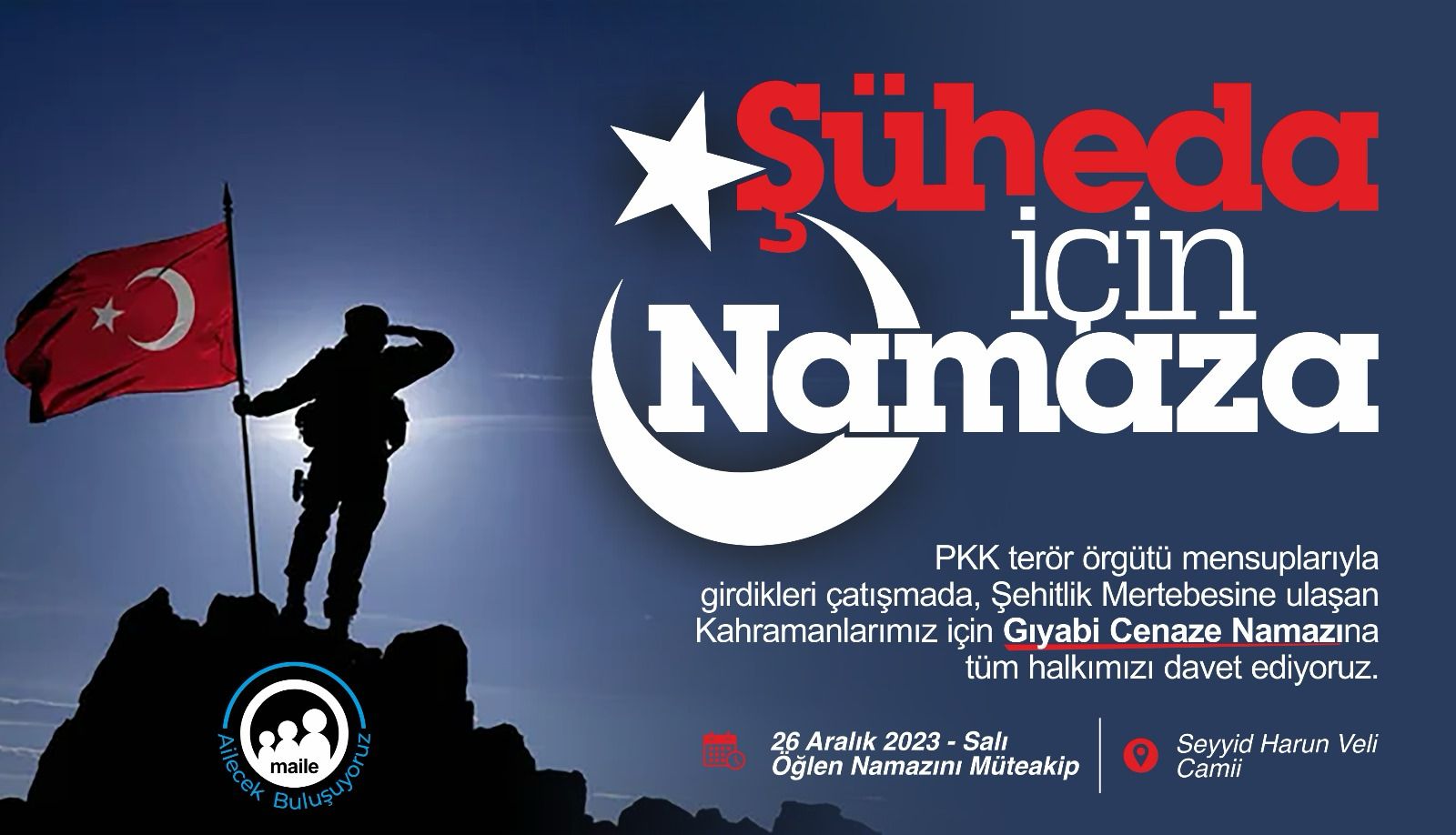 ŞEHİTLERİMİZ İÇİN  KILINACAK  GIYABİ CENAZE  NAMAZINA DAVET.