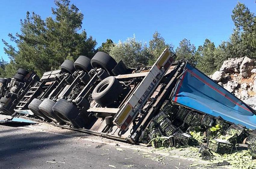 Seydişehir -Antalya yolunda sebze yüklü kamyon devrildi: 1 yaralı