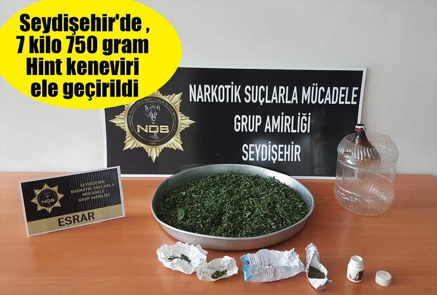 Seydişehir'de 7 kilo 750 gram Hint keneviri ele geçirildi