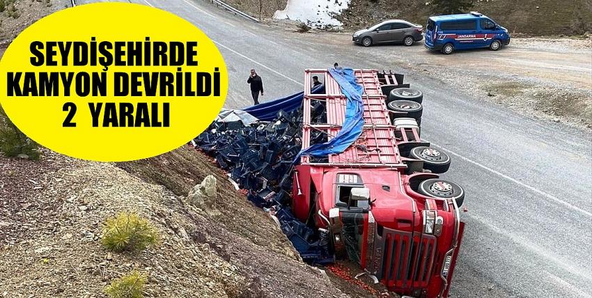 Seydişehir'de  devrilen kamyondaki 2 kişi yaralandı