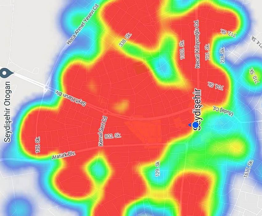Seydişehir'de  harita kırmızıyla kaplandı