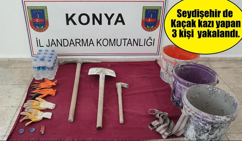 Seydişehir de Kaçak kazı yapan 3 kişi  yakalandı.