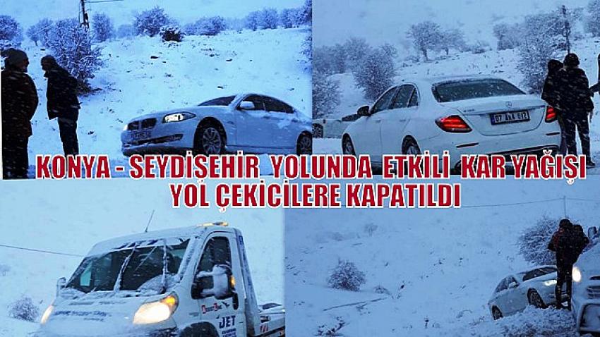Seydişehir Konya  yolunda etkili  kar yağışı 